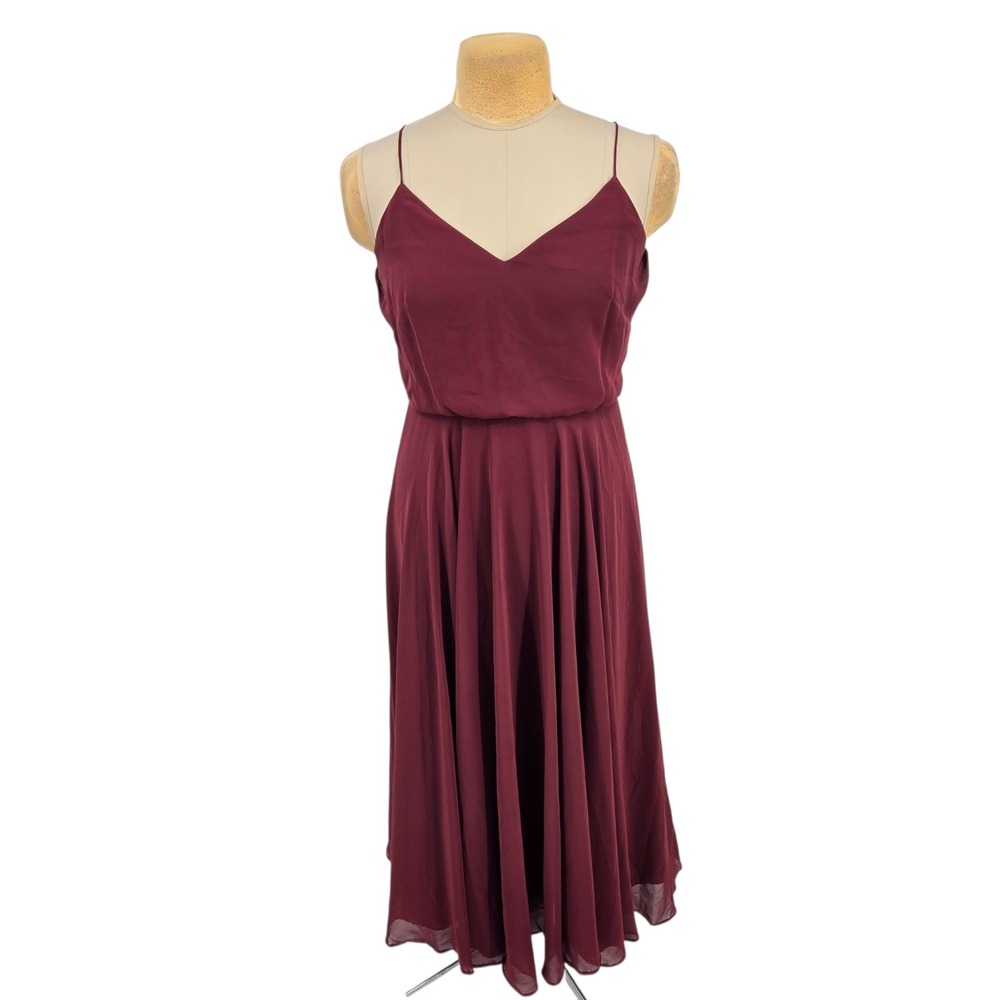 Jenny Yoo Collection Dress Womens 10 Burgundy Chiffon Maxi Bridesmaid Wedding
